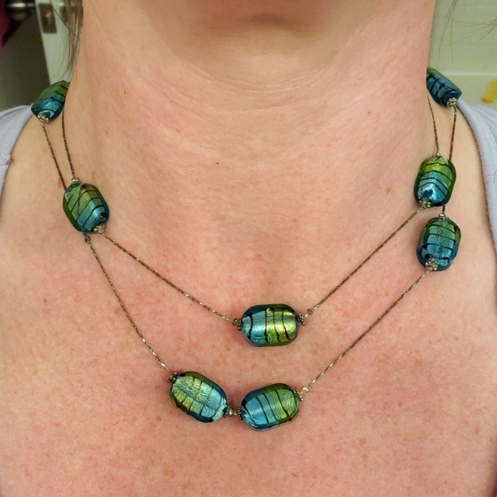 Beautiful Blue-Green Glass Bead Necklace